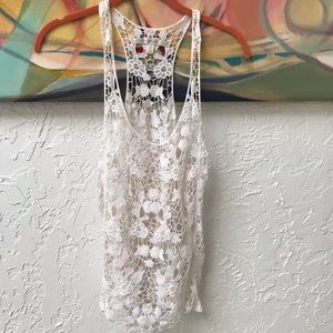 Flower Knit Tank Swim Coverup